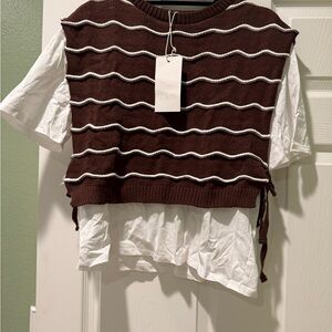 Brown and White Striped Zara Top